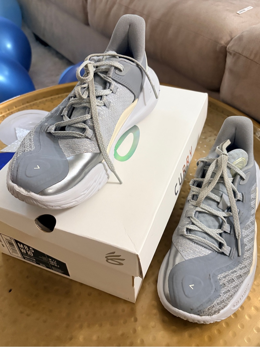 Under Armour Gray and Silver Curry Low-Top Basketball Shoes